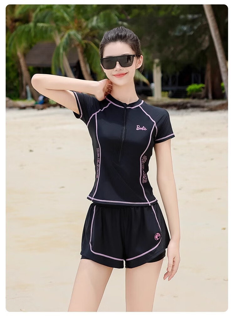 Barbie Two-Piece Swimsuit for Women, Boyshort Conservative Slimming Tummy-Covering Loose Plus Size Beach Vacation Surfing Two-Piece Swimwear Set 3