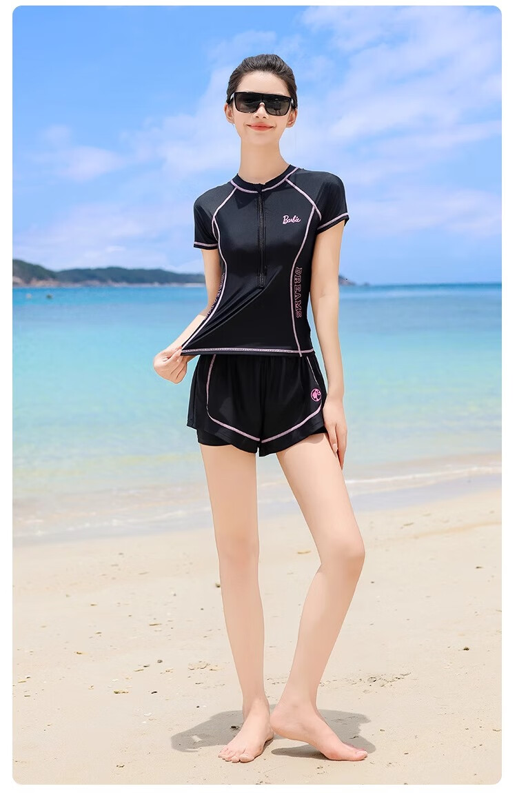Barbie Two-Piece Swimsuit for Women, Boyshort Conservative Slimming Tummy-Covering Loose Plus Size Beach Vacation Surfing Two-Piece Swimwear Set 4