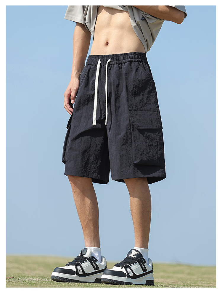 IZEXX Men's Cargo Shorts, Summer Fashion Versatile Large Pocket Simple Solid Color Sports Knee-Length Pants IZ706 Black 3XL 11