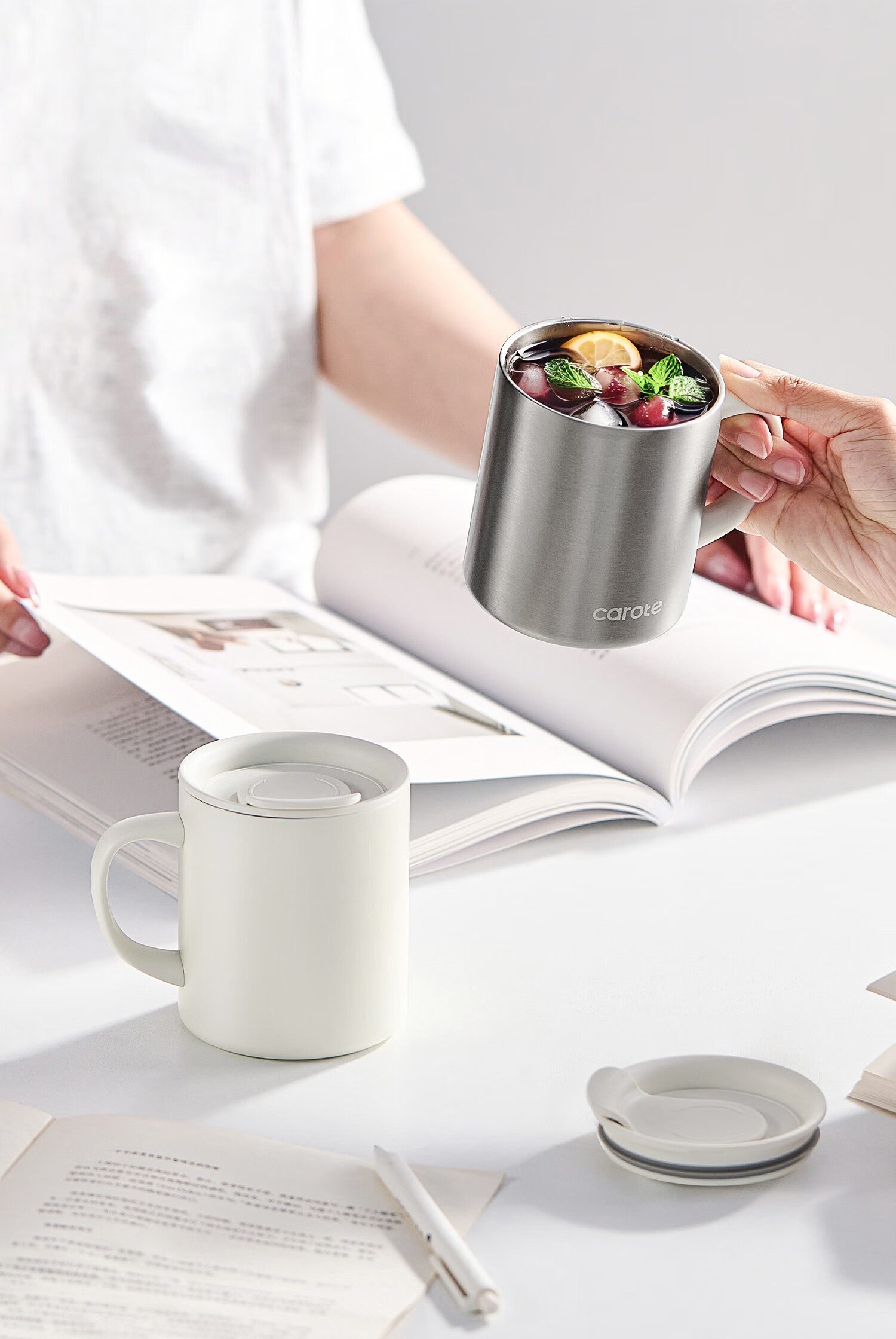 Carrot Insulated Mug with Lid, 316 Stainless Steel, Home Office Coffee and Tea Cup, White 12