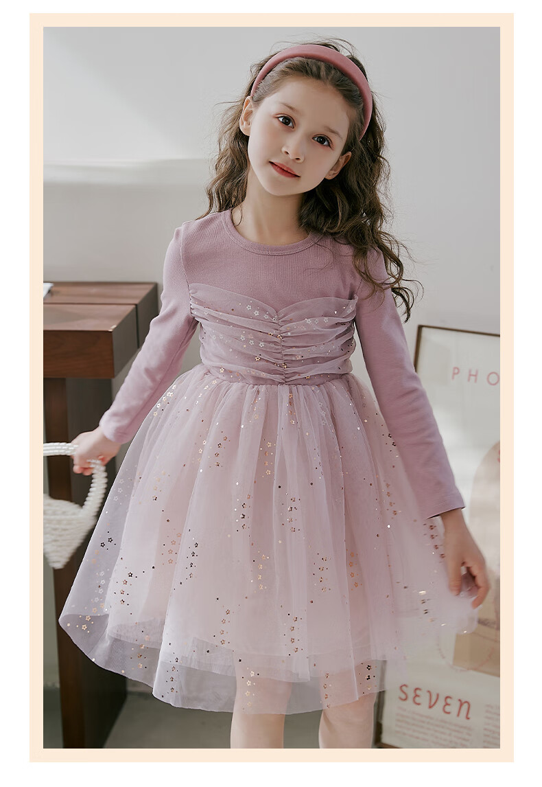 Fulomi Girls' Dress Spring Autumn Sweet Sequin Mesh Princess Dress Puff Knit Dress Black 140 10