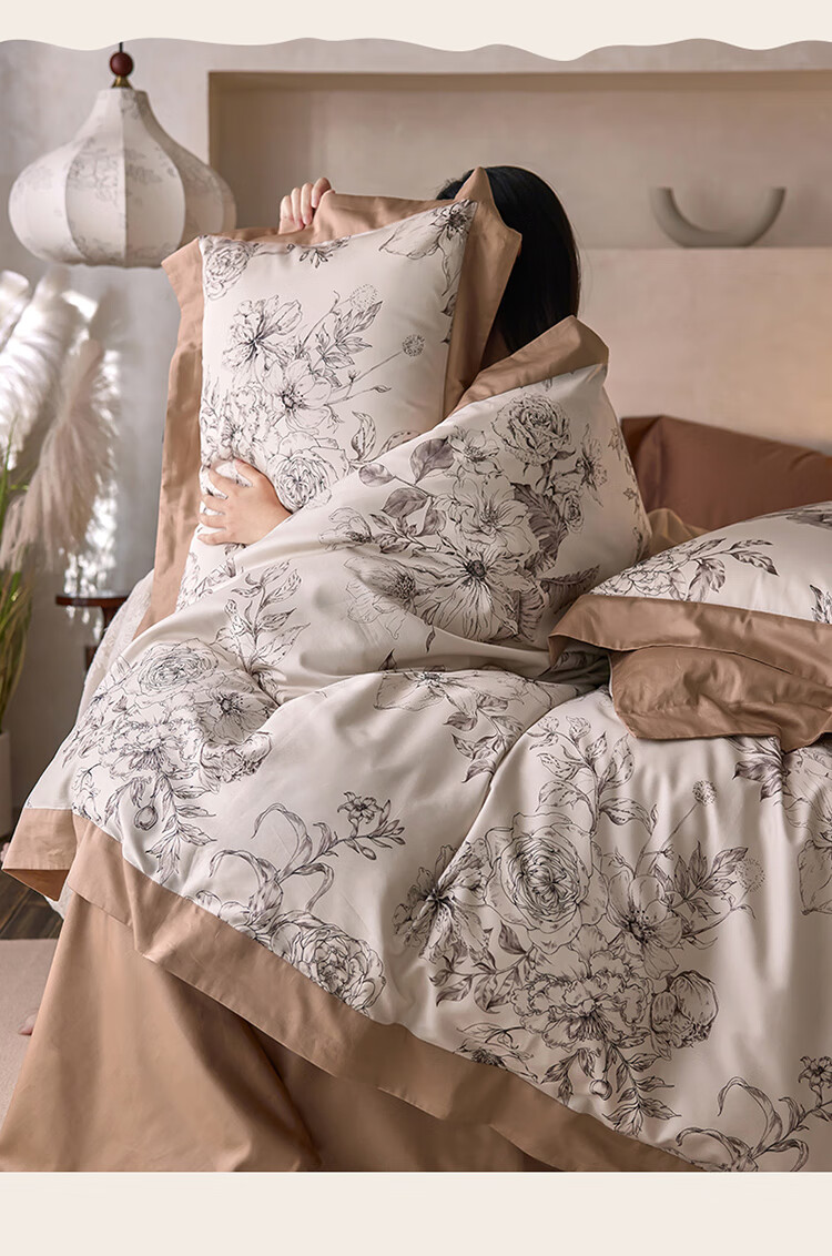 Dohia Home Textiles, Pure Cotton Four-Piece Bedding Set, 50-Count Luxury Pure Cotton French-Style Bedsheet And Duvet Cover Set, for 1.8m Bed, 220*240cm Wide Edge Style 8