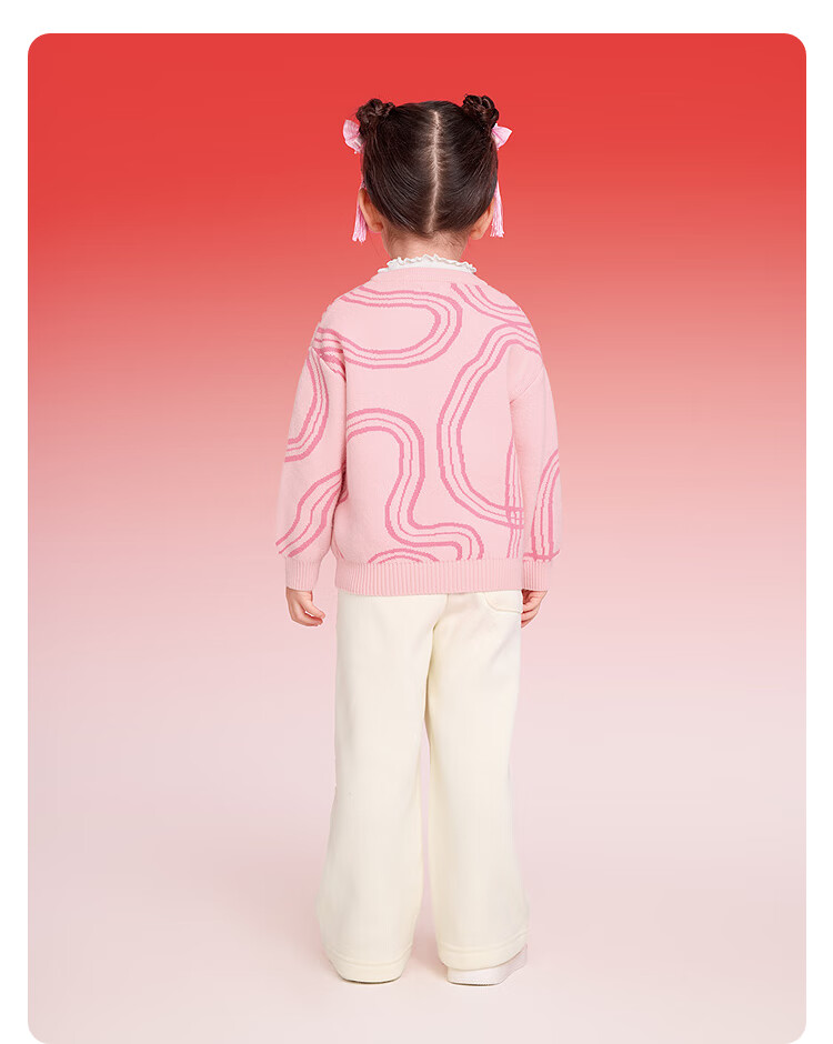 BALABALA 【balaOne】 Kids Sweater Girls Knitwear 2025 Winter Faux Two-Piece Jacquard Knit New Year Outfit 3