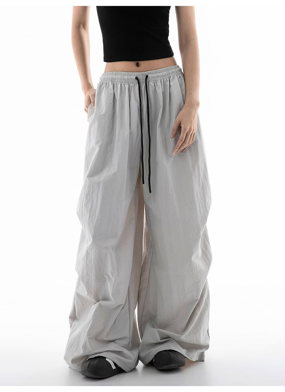 ICH MODE Women's American Style Summer Loose Lightweight Paratrooper Cargo Pants Straight Wide Leg Casual Pants Gray M 6