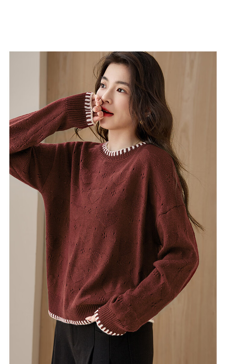 Demana Wool Blend Version Winter Shell Stitch Heart Jacquard Drop Shoulder Knit Sweater for Women 11