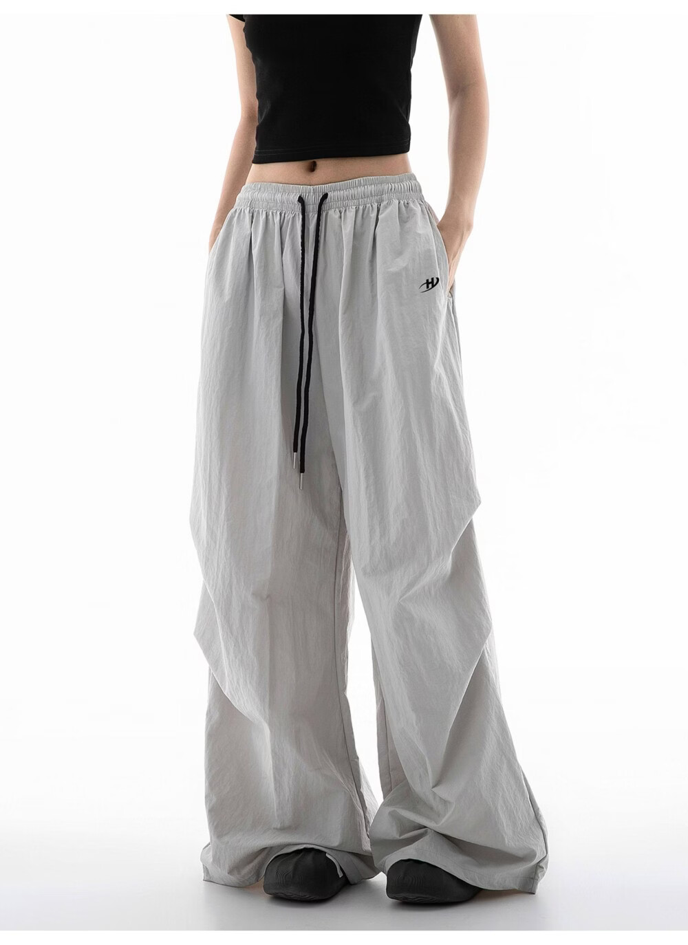 ICH MODE Women's American Style Summer Loose Lightweight Paratrooper Cargo Pants Straight Wide Leg Casual Pants Gray M 7