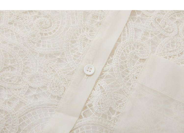 Demana [Cloud Oxygen Cotton Blend] Spring Elegant Lace Hollow Splicing Lapel Loose Petite Women's Shirt 13