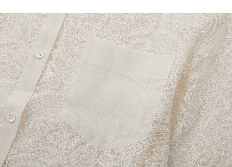 Demana [Cloud Oxygen Cotton Blend] Spring Elegant Lace Hollow Splicing Lapel Loose Petite Women's Shirt 14