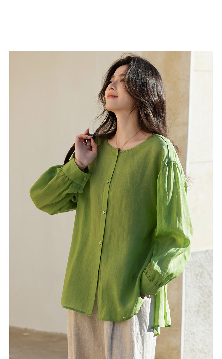 Demana [Ramie Lyocell Blend] Spring Breathable Crew Neck Drop Shoulder Loose Fit Petite Women's Shirt 9