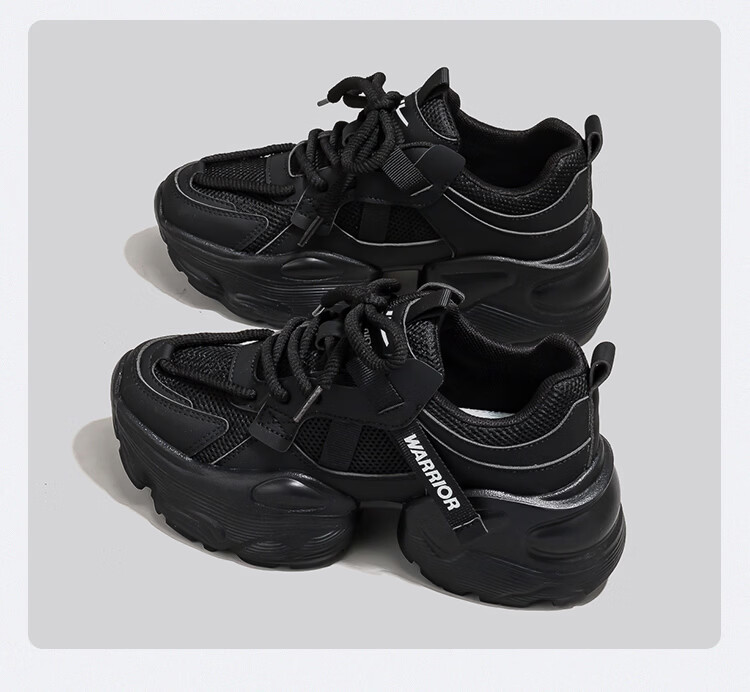 Warrior Dad Shoes Women Thick Sole Height Increasing Lightweight Breathable Casual Sports Shoes 335 Black Size 35 19