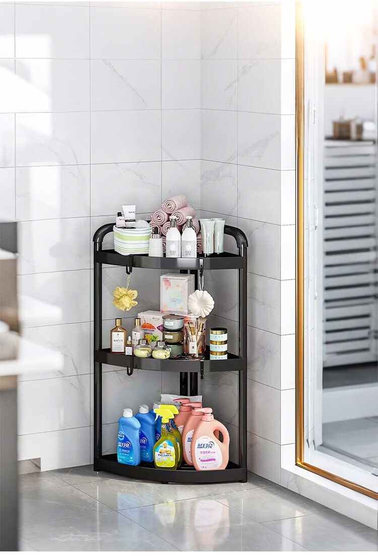 Ouranzo Bathroom Corner Shelf Kitchen Bathroom Storage Rack 3-Tier Triangular Floor Stand 11