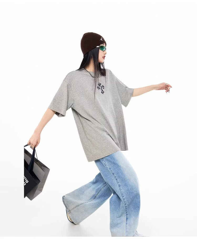 ICH MODE Leopard Print Cross Vintage Short Sleeve T-Shirt Women 2026 New Summer Round Neck Loose Sports Top Black S 25