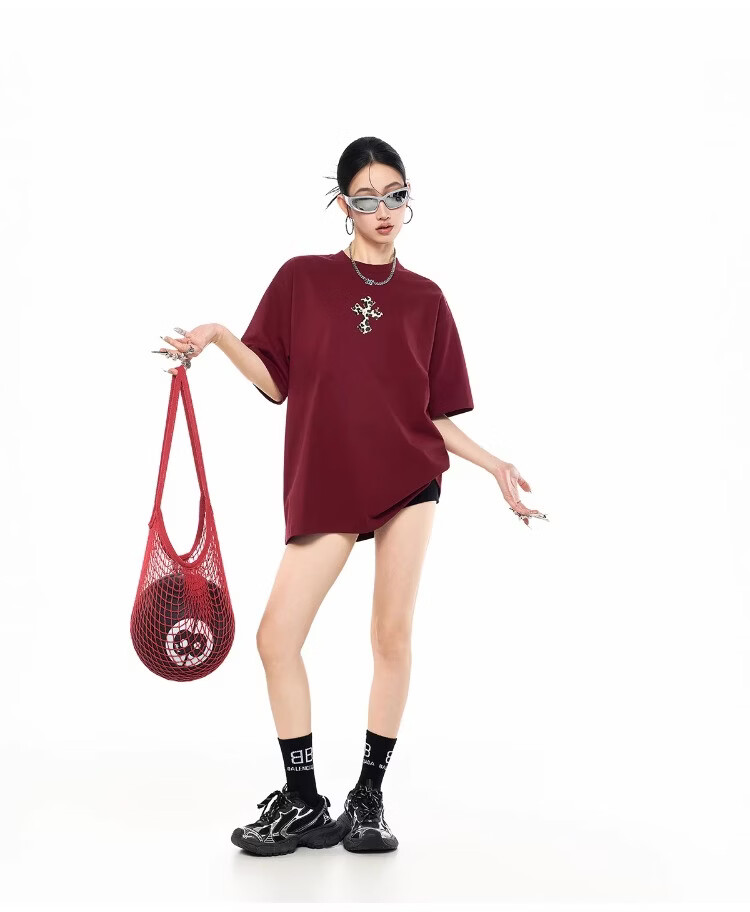 ICH MODE Leopard Print Cross Vintage Short Sleeve T-Shirt Women 2026 New Summer Round Neck Loose Sports Top Black S 15