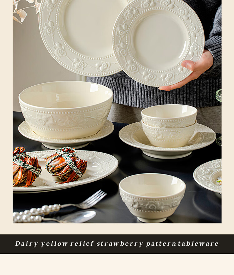 Yomerto Ceramic Dinnerware Set with Underglaze Color Bowls and Plates, High-Quality Home Tableware for Weddings and Housewarming 8