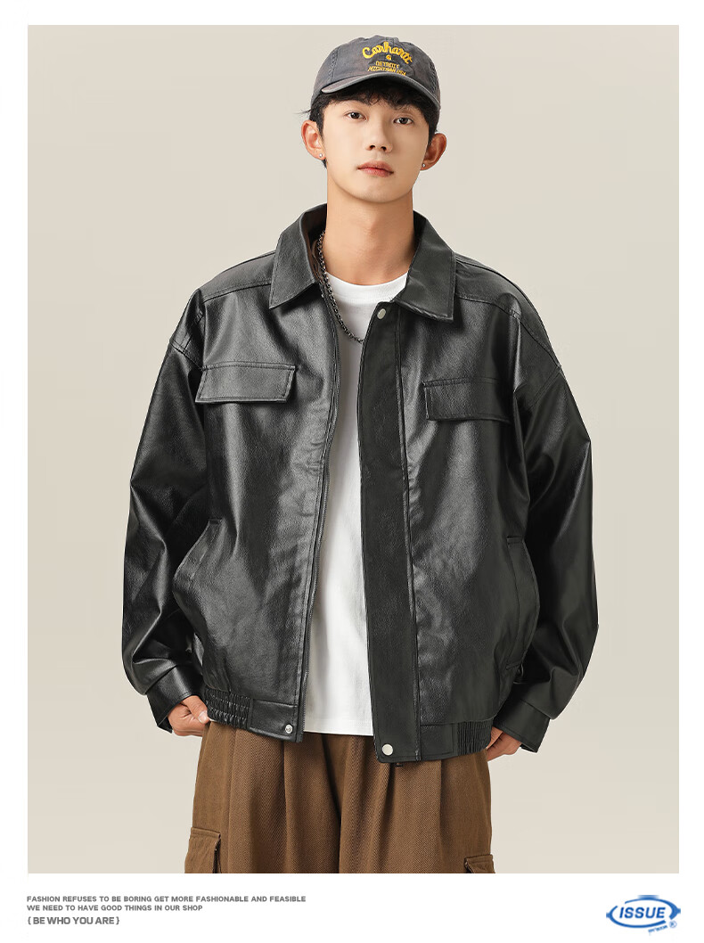 MMOPTOP Trendy American Crocodile Pattern PU Leather Jacket for Men, Spring And Autumn Style, Lapel Motorcycle Jacket YH26, Black, Size M 13