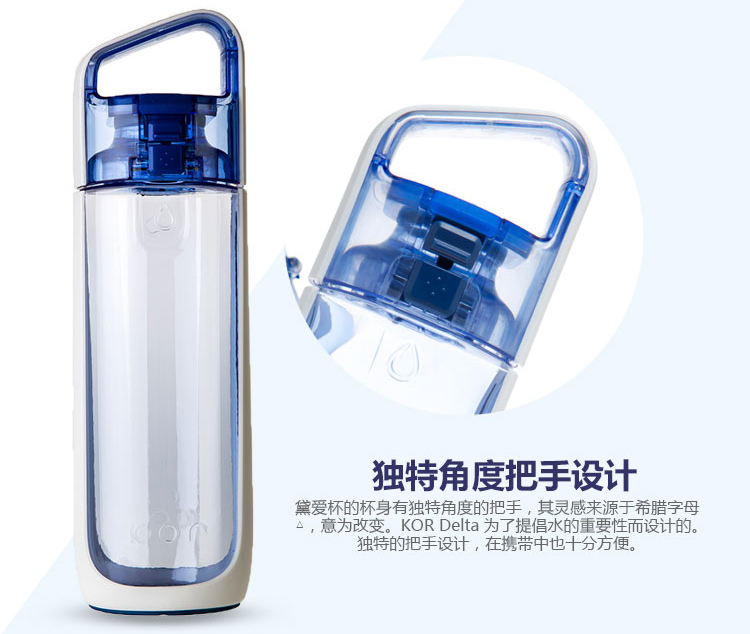 美国KorOne酷水运动塑料水杯黛爱酷水情侣钢铁侠水杯运动水壶户外 大容量500ml 蓝色HBK-DEA001
