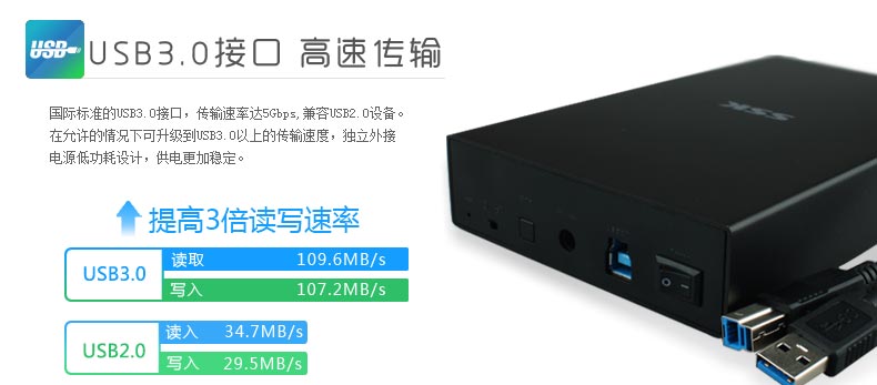 SSK飚王 HE-S3300品致移动硬盘盒3.5寸 USB3.0 SATA串口台式电脑硬盘