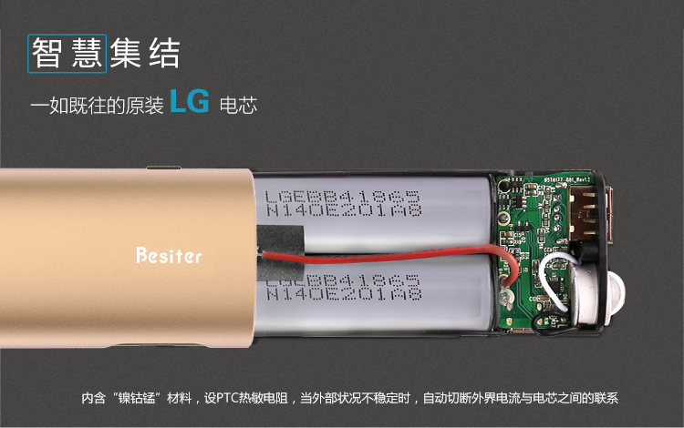 倍斯特 10400毫安 移动电源/充电宝 0177+特斯拉 香槟金