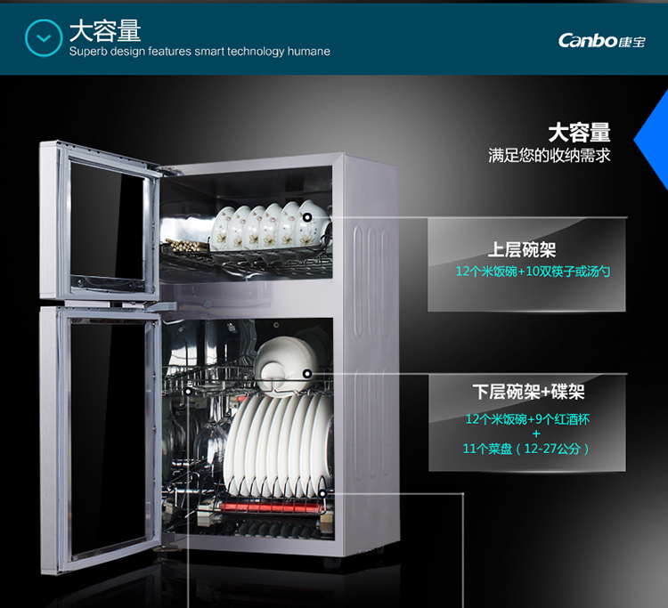 
                                                            康宝(Canbo)消毒柜 家用 立式 台式碗筷餐具消毒碗柜 厨房小型迷你碗柜 负离子XDZ65-F1G                