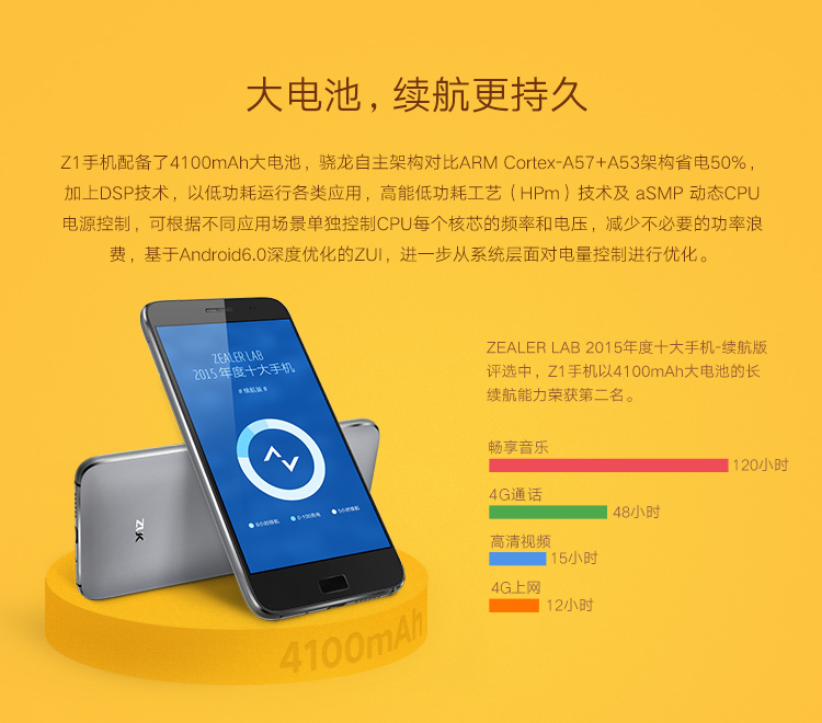 
                                        联想 ZUK手机（z1221）白色 64GB 移动联通电信4G手机 双卡双待4G手机                