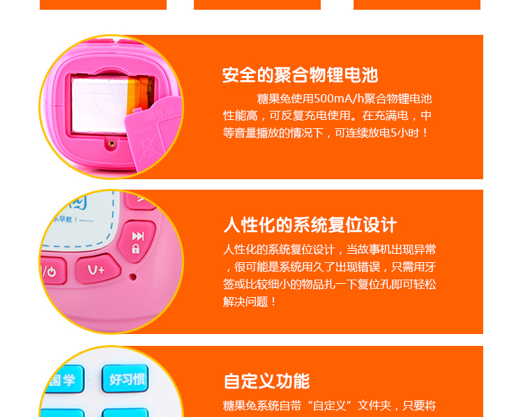【京东超市】知识花园 益智玩具 糖果兔P6早教机婴幼儿童故事机（4G内存卡带摇控器）粉色