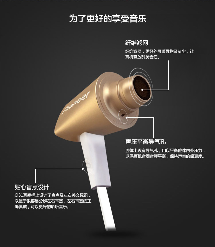 
                                        先锋（Pioneer）SE-CL31-K入耳式立体声HIFI音乐手机耳机 黑                