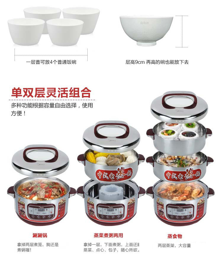 
                                                            美的（Midea）多用途锅多功能电蒸锅电火锅电煮锅电热锅不锈钢三层14.8L智能预约定时SYS28-22                