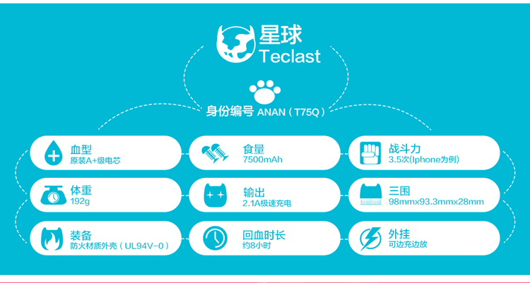 
                                        台电 T75Q 防火材质亲肤手感 移动电源/充电宝 7500毫安 冷酷黑 适用于苹果/安卓手机通用                