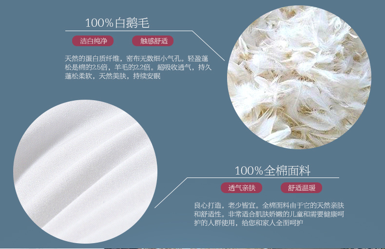 拉芙菲尔 舒适鹅毛羽绒枕头颈椎枕芯护颈助眠枕 白色 48*74单人枕