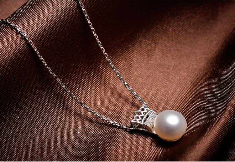 简丹925银镶淡水珍珠项链 亮泽饱满时尚饰品近圆珍珠银项链 皇冠