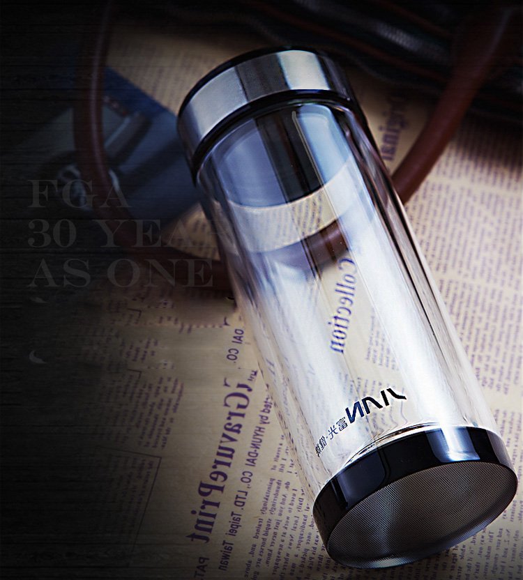 【京东超市】富光 双层便携带盖创意商务泡茶玻璃水杯 320ml