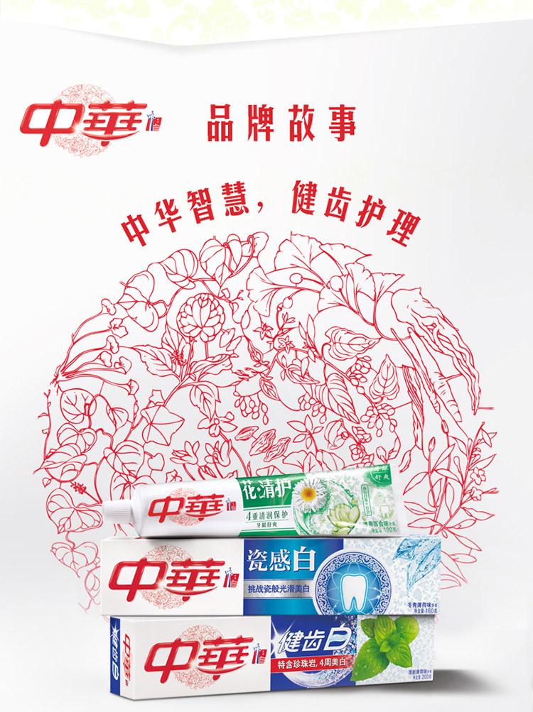 中华 中草药牙膏 清香水果味90g/支