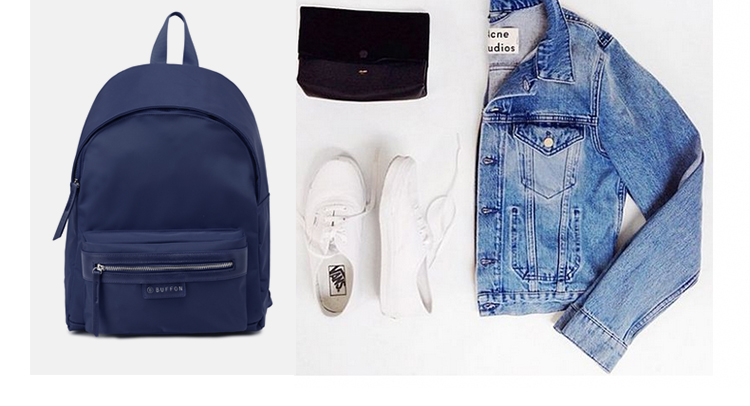 bf15s27a新款日韩风纯色防水尼龙双肩包简约百搭学院风双肩包 蓝色