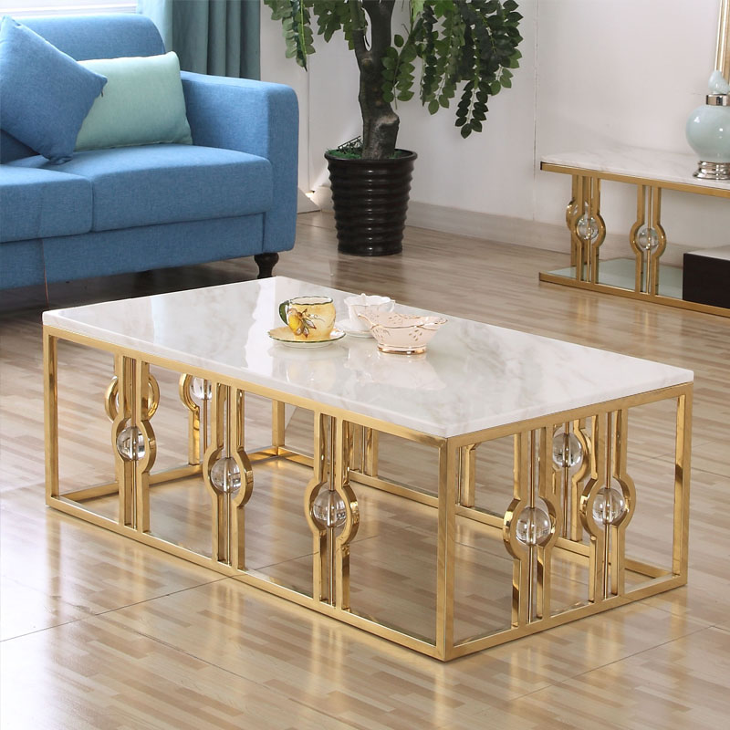 轻奢现代简约不锈钢大理石茶几电视柜组合北欧小户型客厅家用创意地柜