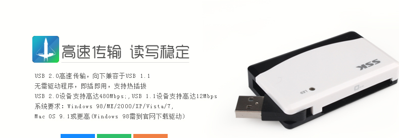 SSK飚王 SCRM057奔腾2代多合一功能读卡器 支持TF\SD\CF\MS等手机相机卡
