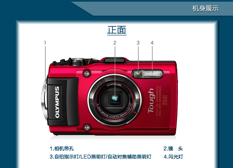 
                                        奥林巴斯（OLYMPUS）TG-4 超级运动相机  五重安全防护 显微、水下、延时等多种模式 WIFI分享 F2.0光圈 红色                