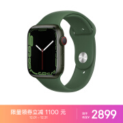 Apple Watch Series 7 智能手表GPS + 蜂窝款45 毫米绿色铝金属表壳苜蓿草色运动型表带 电话运动手表S7