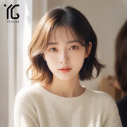 怡冠假发女短发自然全头套仿真人发高端假发时尚气质外翻短卷发假发套 棕色分缝 -全真发 中长发 35cm 小码