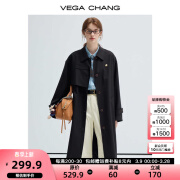 VEGA CHANG风衣外套女2025年春秋新款中长款高级感纯色大衣 经典黑 S