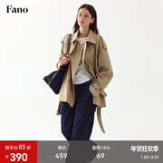 fano studios范洛Fano 2025复古经典双排扣翻领风衣女系带中长款外套 卡其色短款 S