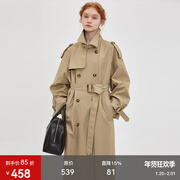 fano studios范洛Fano 复古经典廓形双排扣翻领风衣女2026系带气质中长款外套 卡其黄 XS