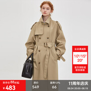 fano studios范洛Fano 复古经典廓形双排扣翻领风衣女2026系带气质中长款外套 卡其黄 第二批 S