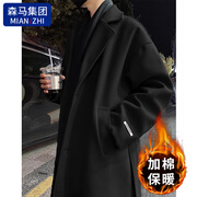 棉致中长款风衣外套男生秋冬季英伦风痞帅呢子大衣高档加棉保暖外套 黑色【加棉款】 XL 【120-140斤】