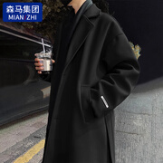 棉致中长款风衣外套男生秋冬季英伦风痞帅呢子大衣高档加棉保暖外套 黑色 XL 【120-140斤】