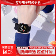 其他品牌高颜值LED手表时尚方形学生科技感超强夜光数字个性运动 雅典黑