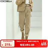 COCOBELLA工装风卡其色水洗棉休闲裤女春宽松高腰直筒裤PA187 卡其单版 L