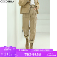 COCOBELLA工装风卡其色水洗棉休闲裤女春宽松高腰直筒裤PA187 卡其单版 L