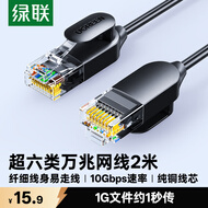 绿联超六类网线细线 CAT6A纯铜万兆成品跳线 家用电脑路由器光猫网络连接线 兼容千兆百兆宽带2米70334