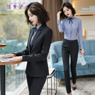 造梦伊人小西装女职业套装女士工作服正装修身显瘦小西服外套OL商务面试新款   黑色西装+裙子+灰蓝色衬衫（可备注发白色） L （建议100-108斤以内）