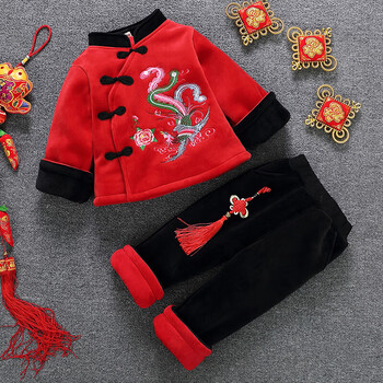 儿童套装秋冬季新年衣服汉服男女童周岁宝宝唐装中国风拜年服 红色